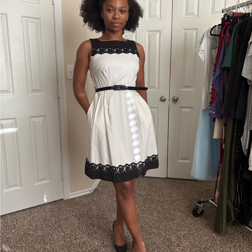 Elegant Black and White Lace Dress